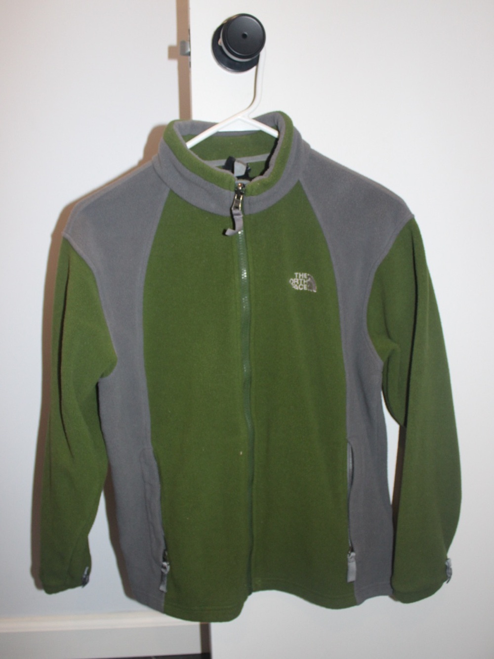 The North Face Boys Khumbu Fleece Jacket Size Large L/G Green Gray Full Zip